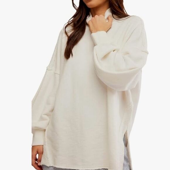 free people XS S M Coconut Milk Wonderful Oversized Cotton Sweater Pullover - Picture 4 of 16